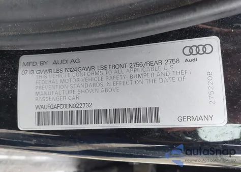 2014 Audi A6 3.0T Premium Plus from USA, damaged, VIN WAUFGAFC0EN022732
